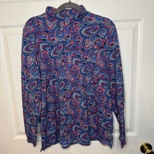 Talbots Blue and Pink Long Sleeve Paisley Quarter Button Down Size XL Petite GUC